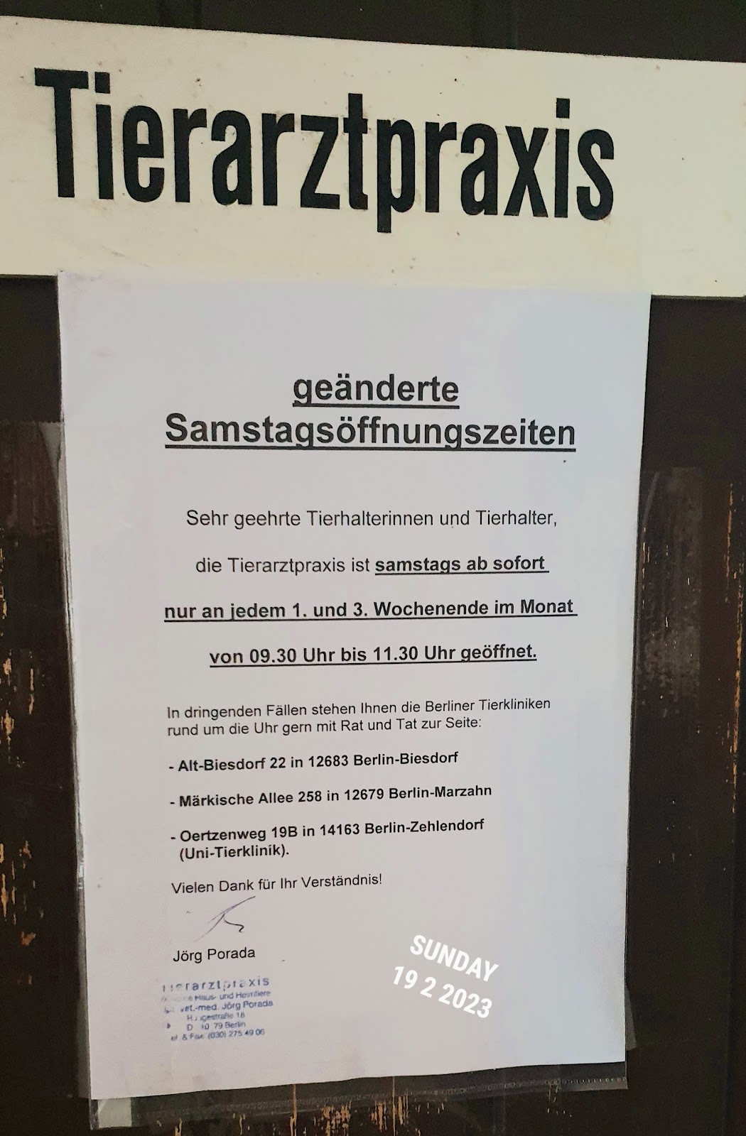 Dipl.-Vet.-Med. Jörg Porada in Berlin – Praxisansicht